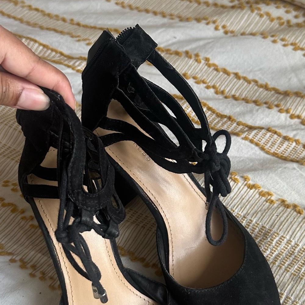 Express Black Faux Suede Square Heel Pointed Toe Pump, Size 6